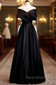 A-Line Black Satin Off the Shoulder Pleats Formal Prom Dresses