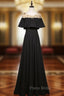 A-Line Black Scoop Neck Beading Formal Prom Dresses