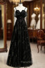 A-Line Black Tulle Sequins Spaghetti Straps Formal Prom Dresses