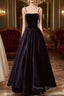 A Line Black Velvet Long Formal Prom Dresses Beaded Birthday Party Dresses