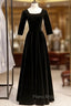 A-Line Black Velvet Square Short Sleeve Formal Prom Dresses