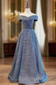 A-Line Blue Off the Shoulder Formal Prom Dresses