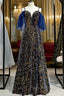 A-Line Blue Sequins Spaghetti Straps V-neck Formal Prom Dresses
