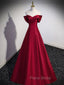 A-Line Burgundy Off Shoulder Long Formal Prom Dresses, Burgundy Evening Dresses