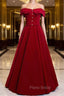 A-Line Burgundy Off the Shoulder Long Formal Prom Dresses