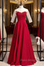 A-Line Burgundy Satin Short Sleeve Appliques Formal Prom Dresses