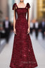 A-Line Burgundy Sequins Straps Formal Prom Dresses