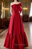 A-Line Burgundy Straples Bow Formal Prom Dresses