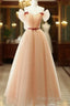A-Line Champagne Tulle Long Formal Prom Dresses, Champagne Long Formal Dresses