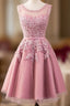 A-Line Crew Knee-Length Tulle Homecoming Dresses With Appliques