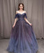 A-Line Dark Purple Tulle Long Formal Prom Dresses, Purple Formal Party Dresses