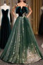 A-Line Glittering Engagement Formal Evening Dresses Strap Sleeveless Floor Length With Sequin
