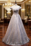A-Line Gray Sequins Beading Formal Prom Dresses