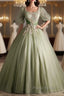 A Line Green Applique Formal Prom Dresses Sweet Tulle Birthday Party Dresses