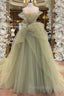 A-Line Green Tulle Long Formal Prom Dresses, Green Long Graduation Dresses