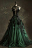 A Line Green Tulle Long Formal Prom Dresses, Formal Graduation Formal Evening Dresses