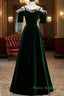 A-Line Green Velvet Spaghetti Straps Formal Prom Dresses, Green Wedding Party Dresses