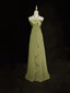A-Line Halter Chiffon And Satin Long Party Dresses, Green Low Back Formal Prom Dresses