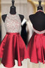A-line Halter Sleeveless Satin Short/Mini Homecoming Dresses With Beading Sequins