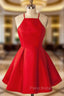 A-Line Halter Sleeveless Short Red Satin Homecoming Dresses