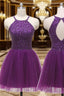 A-line Halter Sleeveless Tulle Short/Mini Homecoming Dresses With Beading Pleated Sequins