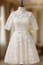 A-line High Collar Lace Half Sleeves Knee Length Wedding Dresses