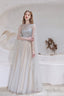 A Line High Neck Sleeveless Beading Tulle Floor Length Prom Dresses