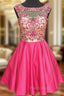 A-line Illusion Cap-sleeve Rhinestone Sweet Little Homecoming Dresses