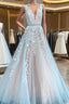 A-Line Ivory Lace Appliqued Long Wedding Dresses Formal Dresses Formal Prom Dresses