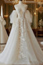 A-Line Lace Tulle Long Formal Prom Dresses Bride Gown