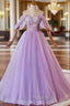 A-Line Light Purple Sweethart Lace Applique Party Dresses, Purple Long Formal Prom Dresses