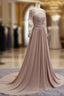 A Line Long Sleeves Lace Formal Prom Dresses Chiffon Formal Gown