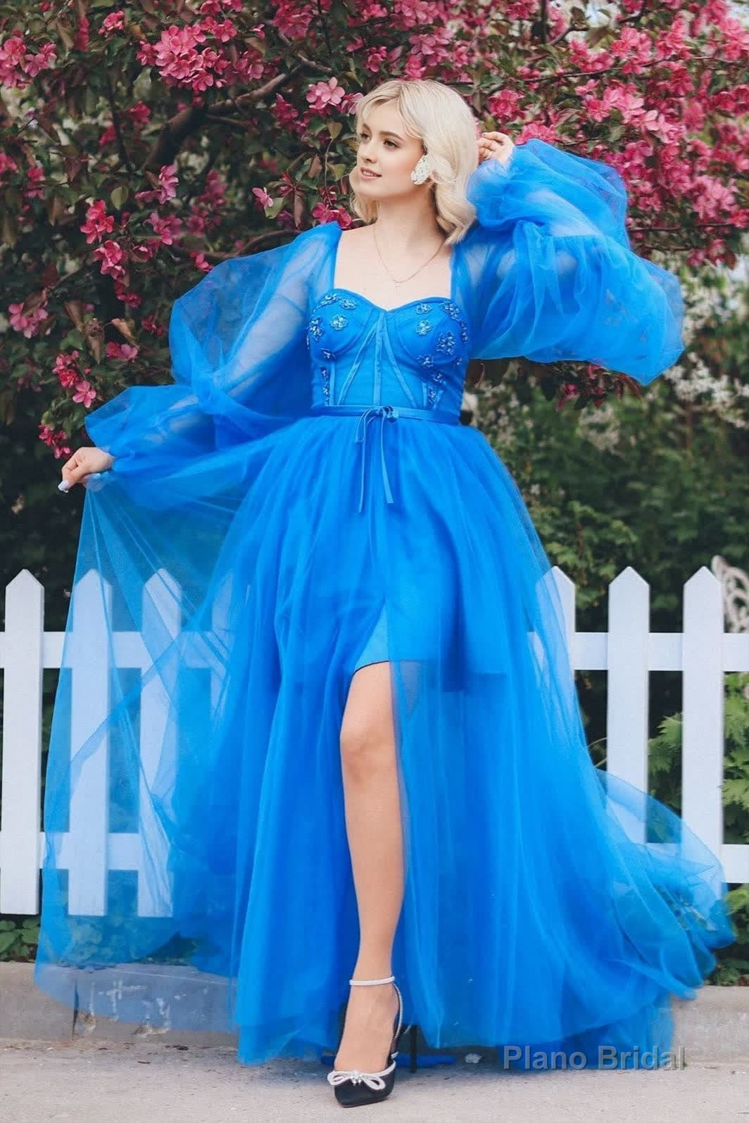 Niulatu A Line Halter Satin Slit Long Prom Dresses Formal Dress HZ1110