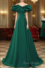 A-Line Off Shoulder Floor Length A-Line Long Formal Prom Dresses, Green Sweetheart Party Dresses