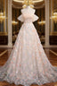 A-Line Off Shoulder Flowers Lace Formal Dresses, Long Formal Prom Dresses