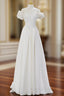 A-Line Off Shoulder Satin ivory Long Formal Prom Dresses, Ivory Long Bridesmaid Dresses