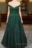 A-Line Off-the-Shoulder Glitter Appliqued Tulle Formal Prom Dresses/Evening Dresses with Regular Straps