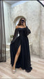 A Line Off The Shoulder Long Black Slit Formal Prom Dresses 21Th Birthday Outfits
