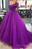 A Line Off The Shoulder Purple Tulle Formal Prom Dresses Long Formal Gown