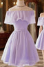 A-line Off-the-Shoulder Short Sleeve Short/Mini Chiffon Homecoming Dresses with Pleated