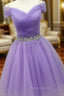 A-line Off-the-Shoulder Sleeveless Tulle Short/Mini Homecoming Dresses With Pleated Beading