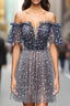 A-line Off-the-shoulder Tulle Short/Mini Short Formal Prom Dresses With Ruffles