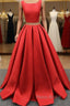 A Line One-Piece Jewel Open Back Long Formal Prom Dresses