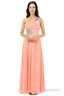A-line One-shoulder Chiffon Beaded Crystals Coral Bridesmaid Dresses