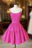 A-Line Pink Satin Short Formal Prom Dresses, Backless Cute Pink Homecoming Dresses