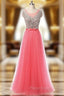 A-Line Pink Tulle Formal Prom Dresses