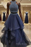 A-Line/Princess Halter Floor-Length Tulle Formal Prom Dresses