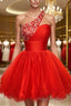 A-Line/Princess One-Shoulder Short/Mini Tulle Homecoming Dresses With Sequin