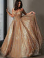 A-Line/Princess Spaghetti Straps Court Train Tulle Evening Dresses With Sequin