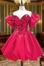 A-line Princess Sweetheart Short Sleeve Short/Mini Satin Homecoming Dresses with Sequins Bubble S10237003H